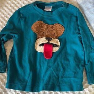 Kids Long Sleeve Playful Puppy Face T-Shirt in Teal